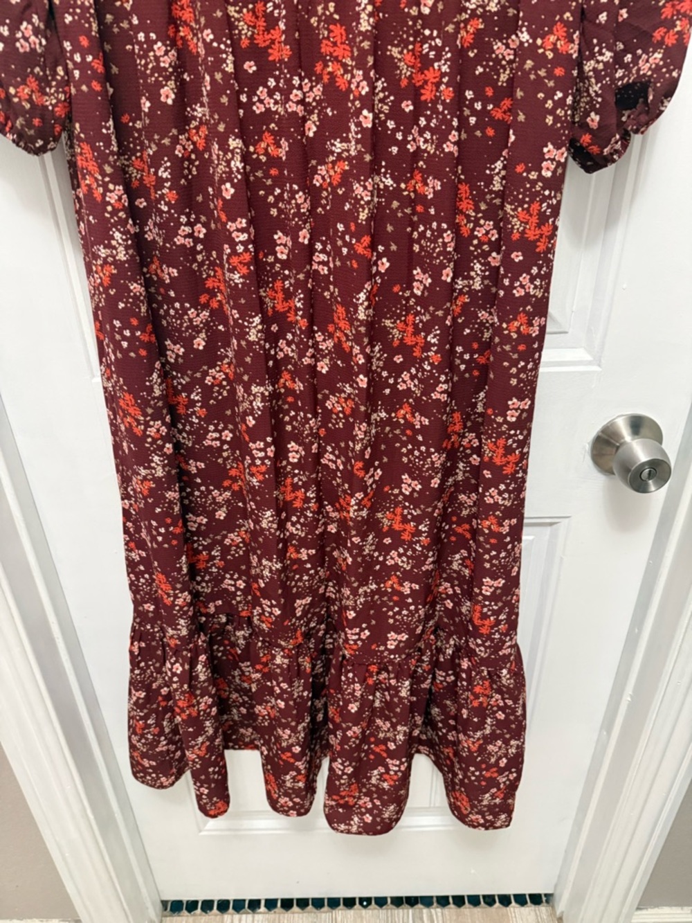 Lush Burgundy Puff Sleeve Ruffle Maxi Dress Cottagecore Size Large (36-6) - Picture 11 of 15